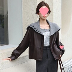 早秋新款设计感海军领皮衣夹克女小个子休闲显瘦短款外套