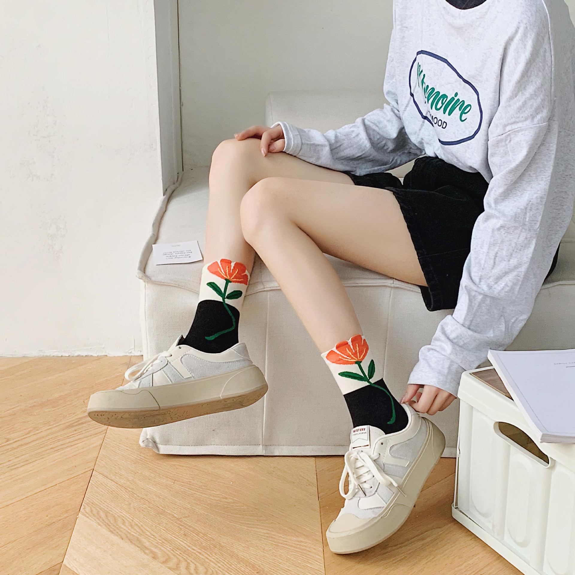 1 Piece Quantity Daily Occasion Flowers Cotton Crew Socks 1 Piece