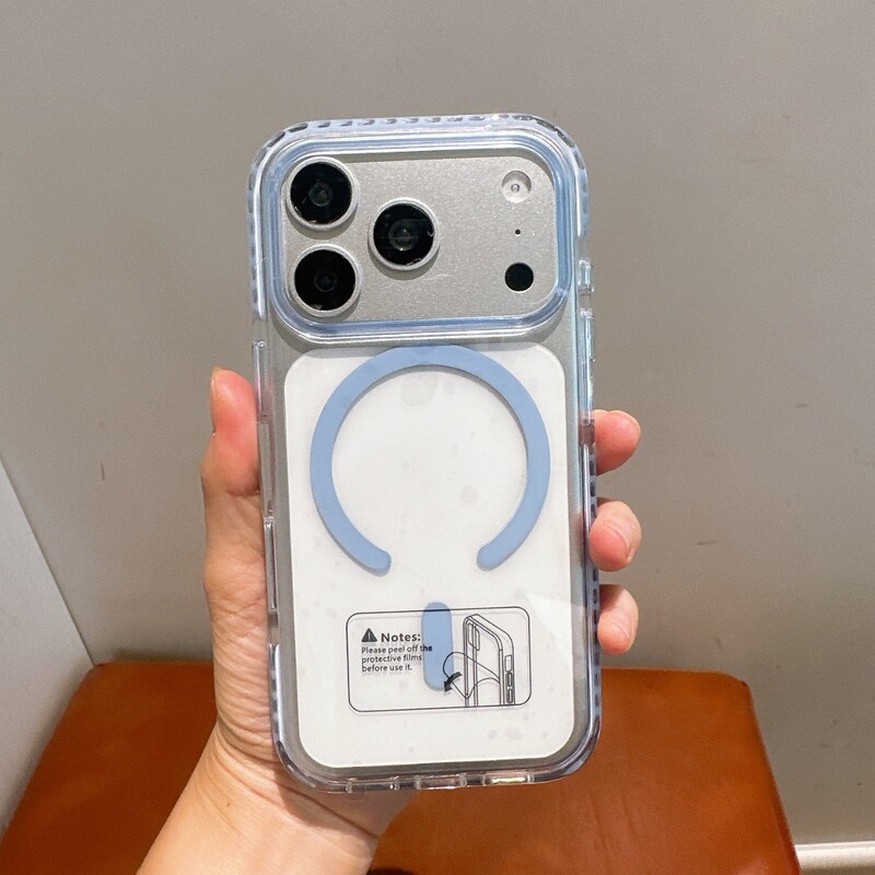 Minimalist, niche, personalized blue magnetic anti-drop air cushion case suitable for Apple 17 Pro Max, couple's model 16/15 Pro Minimalist, niche, personalized blue magnetic anti-drop air cushion case suitable for Apple 17 Pro Max, couple's model 16/15 Pro