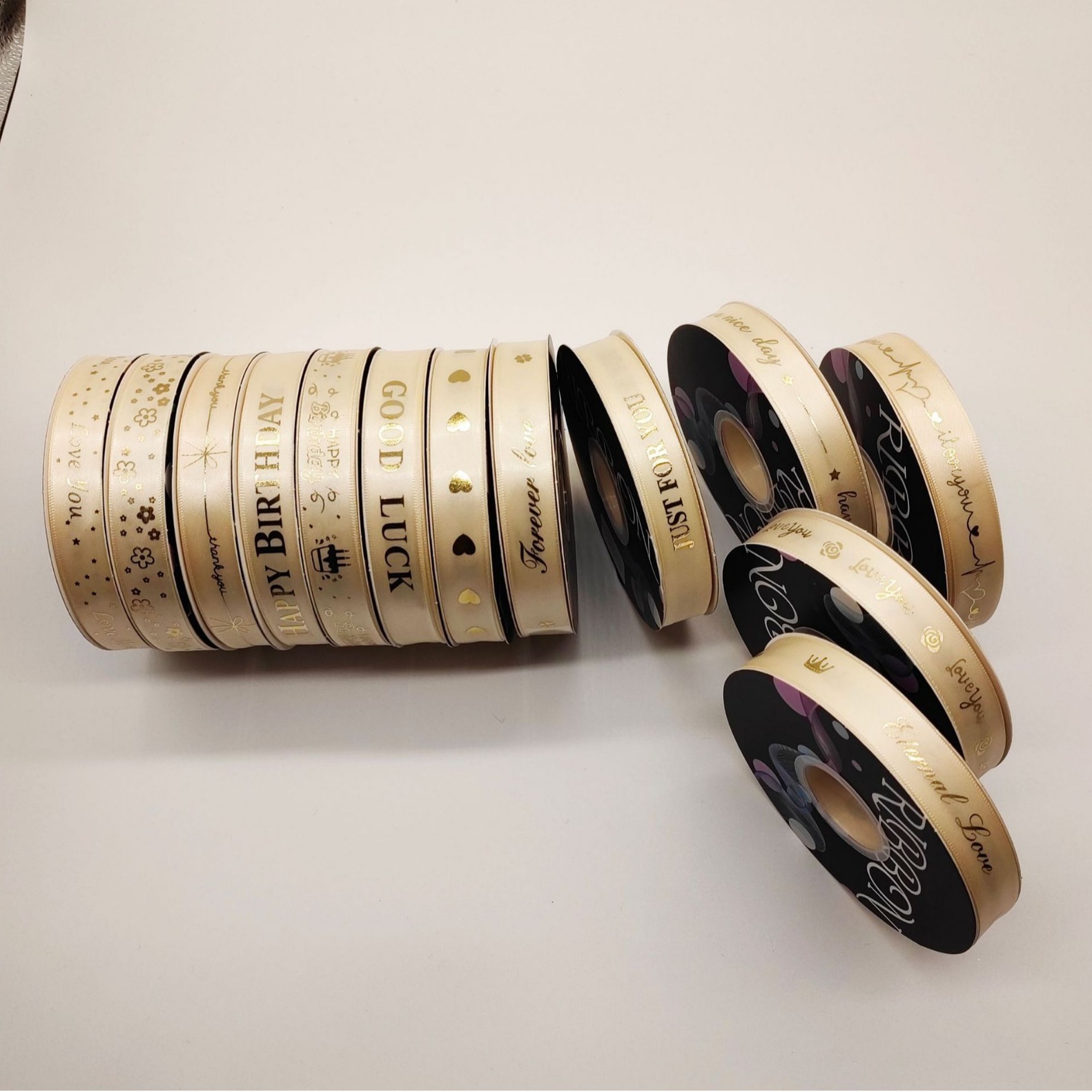 工廠批發燙金字母滌綸帶鮮花禮盒包裝彩帶婚慶禮盒情人節裝飾絲帶