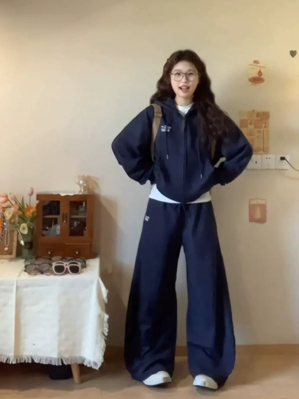 纯棉慵懒学院风卫衣卫裤运动套装女秋季宽松一整套美式休闲两件套|undefined