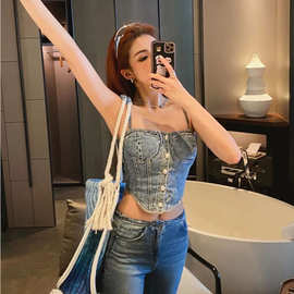 牛仔抹胸吊带背心