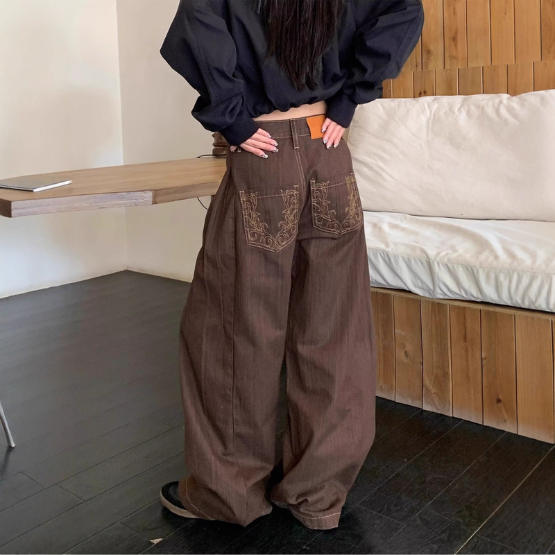 Trendy Brown High-End Men's Jeans Hip-Hop Ins Style High Street Fashion Cool Long Pants Men's Clothing