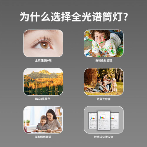 Full Spectrum Tube Light Household LED No Flicker Full Aluminum Hollow Light 75mm Cut-out Light Embedded Anti-blue light No Main Light