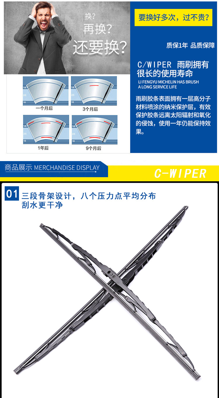 Wholesale Supply of Universal Iron Frame Wiper Blades, New U-Shaped Wiper Blades for Tricycles and Four-Wheelers, Universal Car Wiper Blades