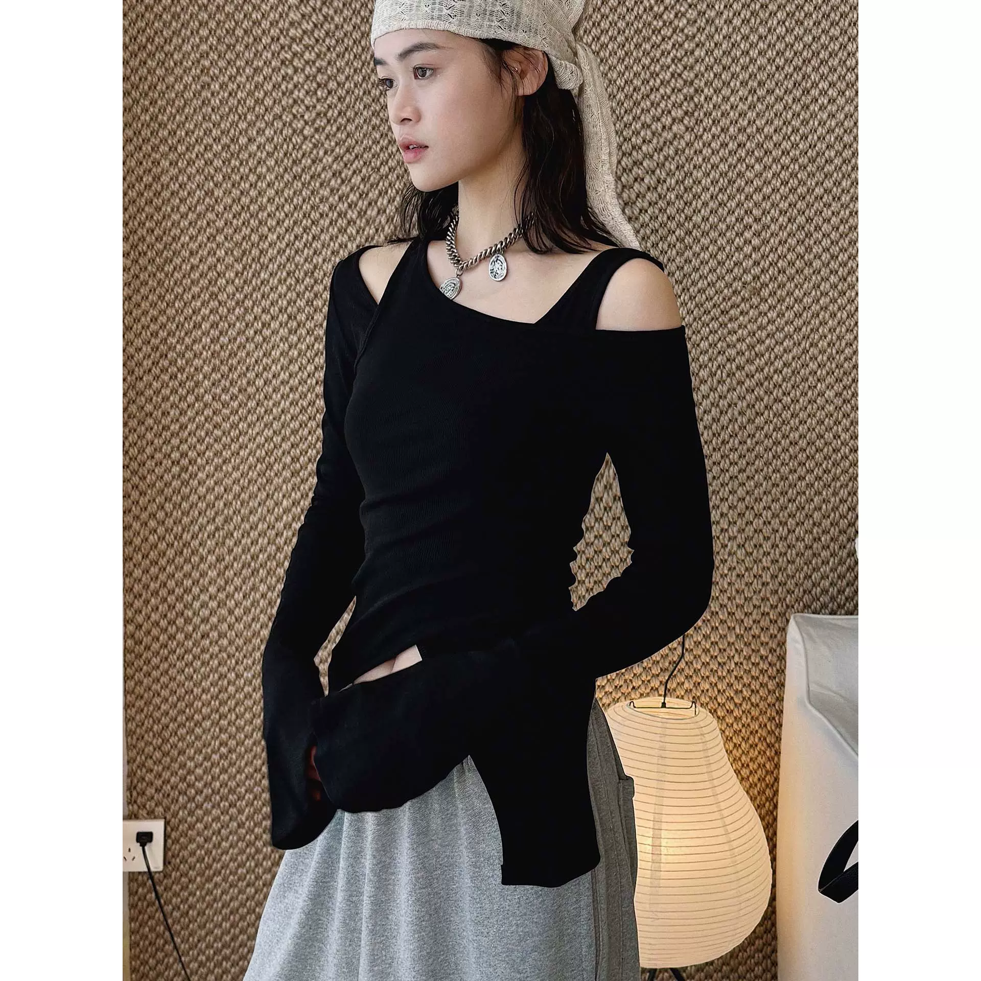 卢浮夏季新款韩系时髦失序感交叉错位真两件T恤不对称美学上衣女