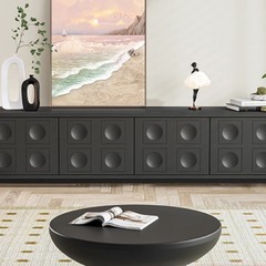 法式現代客廳小戶型家用臥室中古風電視櫃實木岩板黑色儲物櫃地櫃