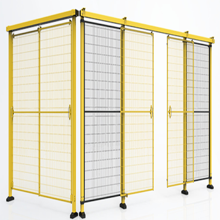 上门测量 供应工业护栏推拉门 黄色网格 铝型材栏杆厂家