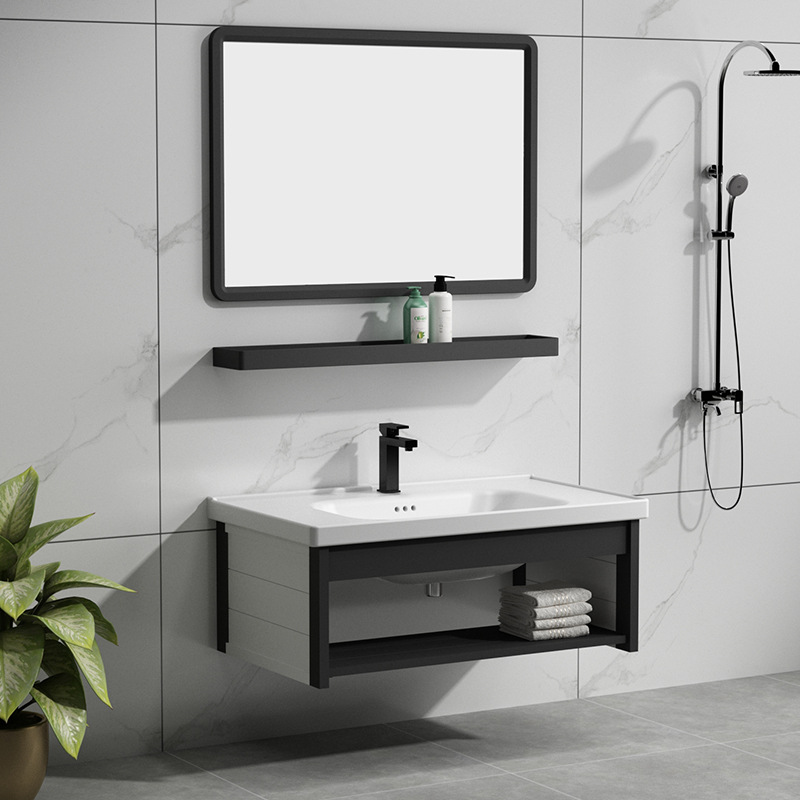 Lavabo simple gabinete combinación espacio aluminio baño montado en la pared de cerámica integrado encimera baño mesa de lavado de piscina