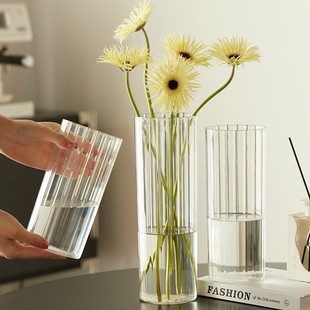 Acrylic Transparent Anti-Fall Vertical Pattern Ins Vase Decoration Living Room Flower Arrangement High-End Simple Tulip Fragrance