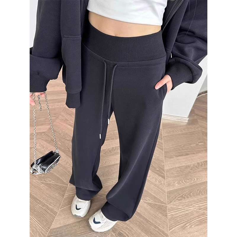 Este año, la popularidad de pantalones casuales sueltos bf perezosos, pantalones casuales de moda, pantalones de pierna ancha rectos negros, pantalones de caño para mujeres