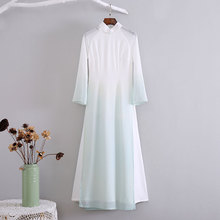依阁闻蝉夏季款中式中国风渐变奥黛旗袍禅茶服仙女裙茶艺师连衣裙