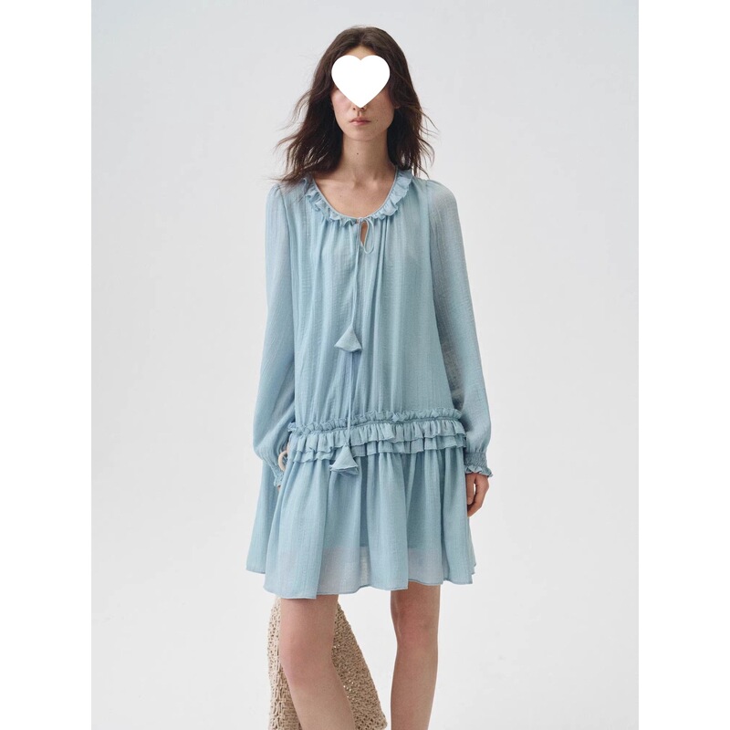"Cloudy Softness" Floral Lace-Up Loose Holiday-Style Ruffle Dress for Women, Spring and Summer Mid-Length Dress "Cloudy Softness" Floral Lace-Up Loose Holiday-Style Ruffle Dress for Women, Spring and Summer Mid-Length Dress