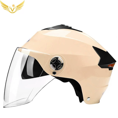 Motosiklet kaskı (dəbilqə) — Protection Half Helmet Breathable - beige-transparent-mirror
