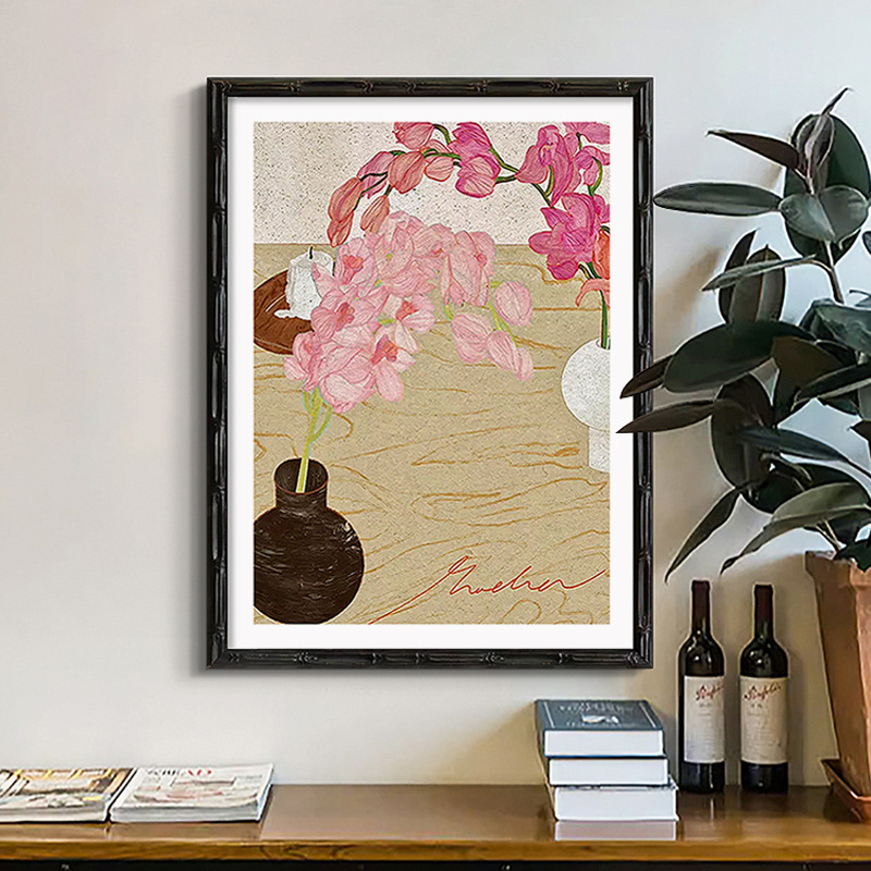 《瓶花》新中式禅意客厅装饰画复古中古风百合花卉餐厅餐边柜摆画|undefined