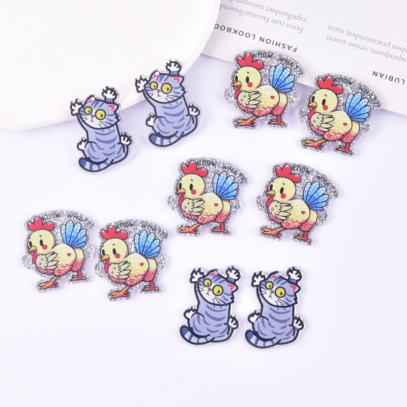 Letter Hen Climbing Cat Acrylic Pendant Earrings Necklace DIY Pendant