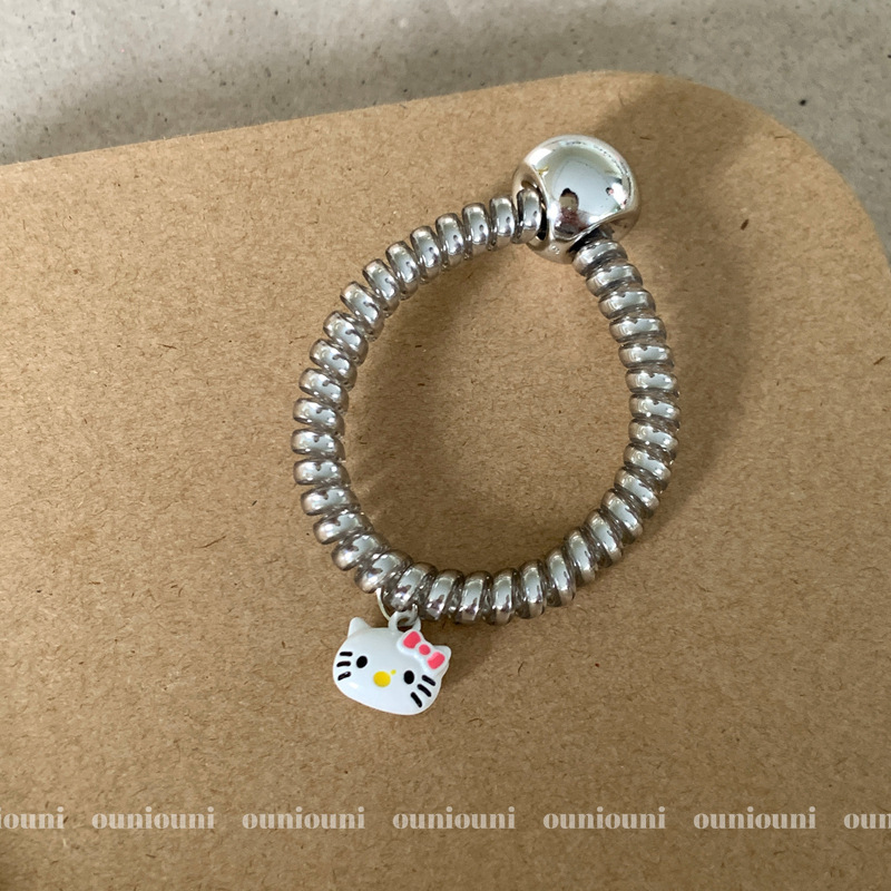 可爱金属kitty吊坠发绳银色电话圈头绳无痕扎马尾皮筋皮套发饰新|undefined