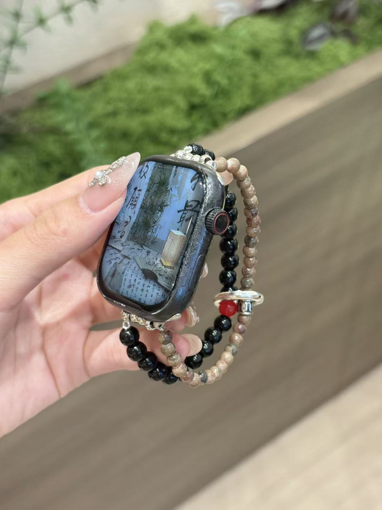 Watch strap, two-color beaded bracelet