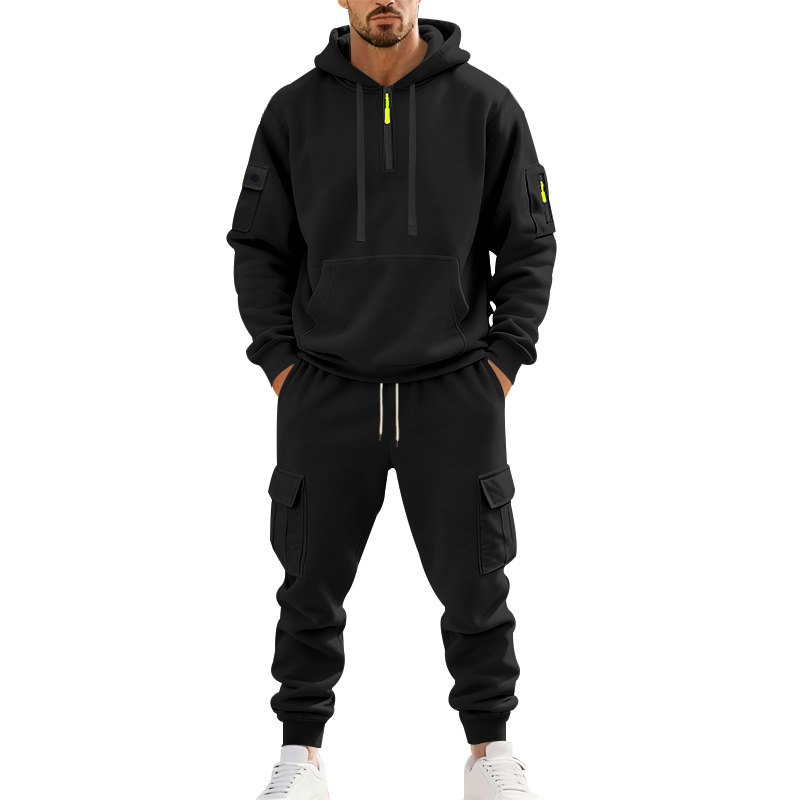 American Autumn And Winter Heavy Loose Men's Tooling Outdoor Commuting Casual Fleece Warm Sweater Tooling Sweatpants Set_viptrois.com