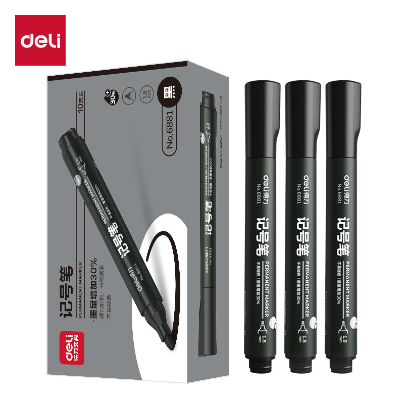 Deli Oil-Based Marker 6881 Large-Head Marker Pen Single-Head Express Logistics Marker Pen Single-Head Box-Head Pen Stroke