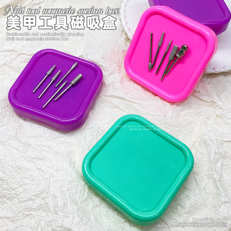 Caja de almacenamiento de cabeza de pulido magnético de atracción de manicuras de escritorio con caja de herramientas de ppp magnética
