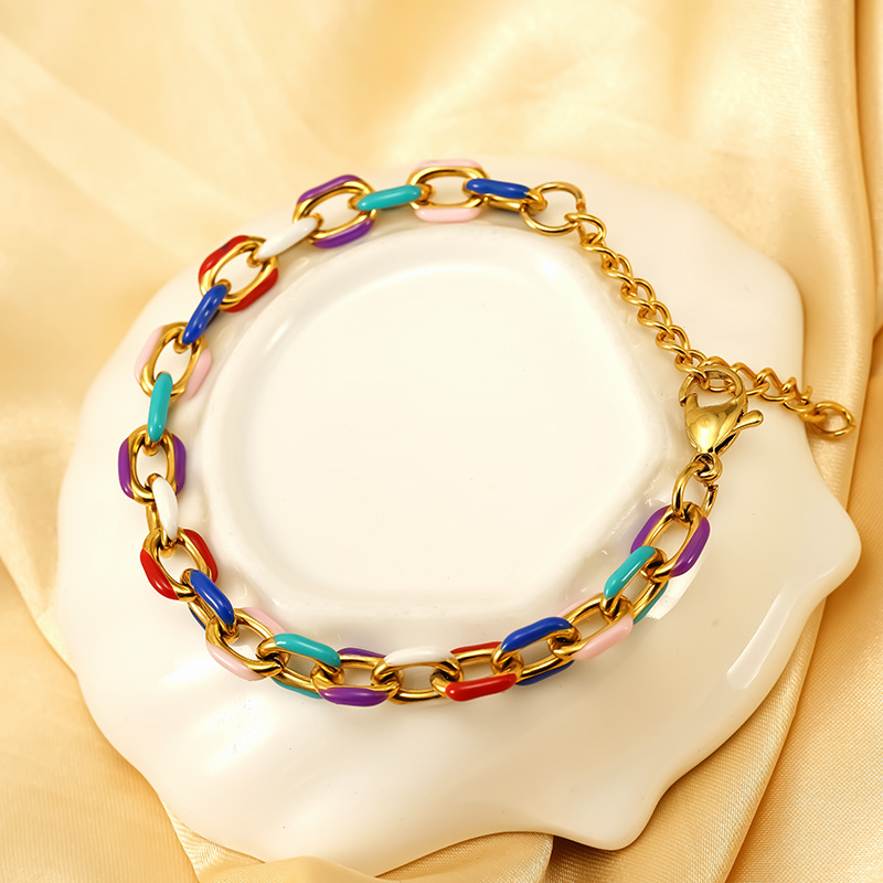 2024 Nuovo colore Bracciale cubano in acciaio inossidabile Bracciale antico francese in smalto colorato con goccia d'olio Bracciale in acciaio al titanio ad alto senso per le donne_voghion.com