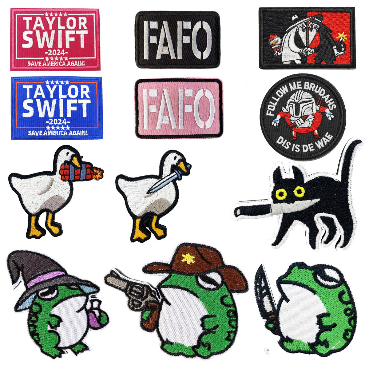 Bordado Velcro dibujos animados animal frito bolsa de medicina con cuchillo humor moral táctico parche de tela insignia bolsa tapa Decoración