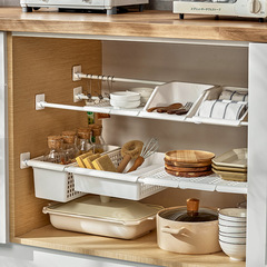 Hole-free storage rack retractable rod storage rack kitchen sink storage pot rack layered organizing rack