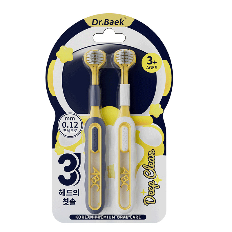 C-terminal explosivo cepillo de dientes de pelo suave de tres lados para niños 3 - 12 años de edad para cepillo de dientes de pelo suave de tres extremos de envoltura completa para niños
