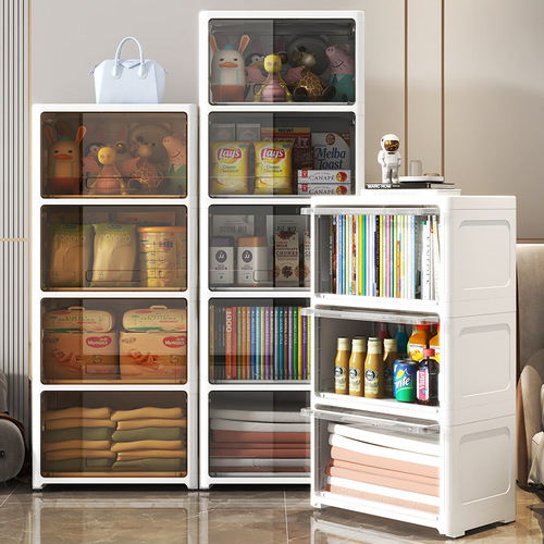 50-inch Wide Sliding Door Storage Cabinet Household Living Room Snack Cabinet Multi-layer Clothing Storage Wardrobe Plastic Display Cabinet