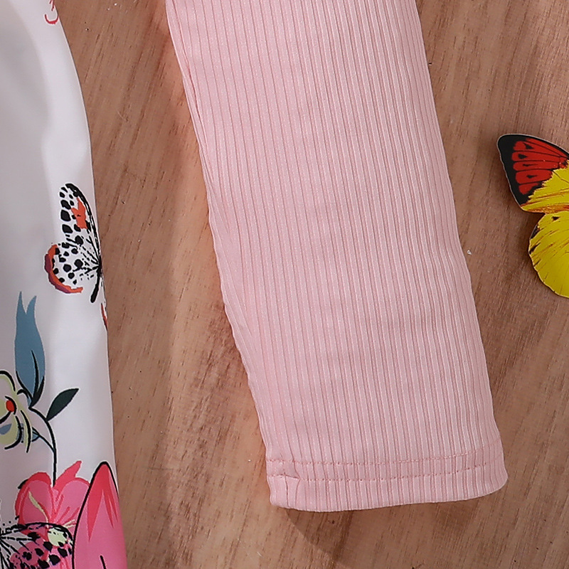 INS Girls' Autumn New Mid to Large Children's Long Sleeve Pit Strip Splicing Flower Butterfly Printed Dress_voghion.com