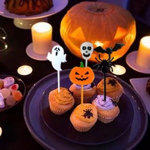 Halloween Plastic Fruit Fork Cake Fruit Sign Ghost Pumpkin Funny Party Holiday Cake Sign