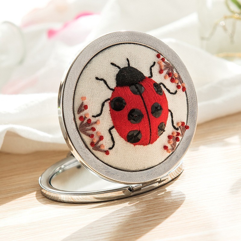 Bordado hecho a mano diy auto-bordado espejo cosmético paquete de material matar el tiempo de tela creativa Lu bordado espejo de mano de doble cara