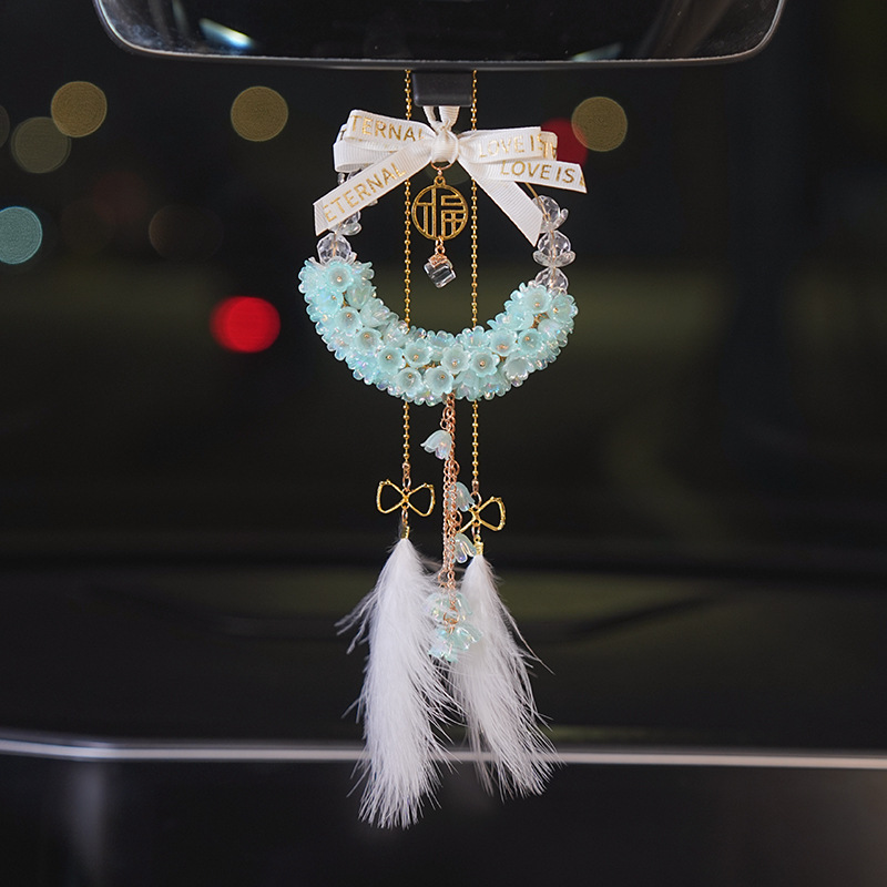 Car Pendant with a High-End Feel, Lily of the Valley Flower Ornament, Car Rearview Mirror Safety Pendant, Electric Vehicle Interior Decoration Pendant