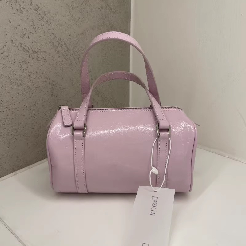 In Stock Dearni Korea Oiled Wax Cowhide Pillow Bag Silver Small Boston Bag Handbag Shoulder Bag Crossbody Bag For Women - Thumbnail 3