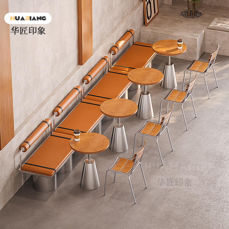 Xzfu022 Retro Industrial Style Cafe Milk Tea Shop Dessert Shop Snack Bar Dining Table and Chair Combination Stainless Steel