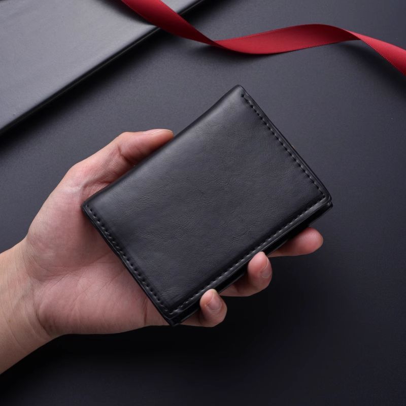 Cartera delgada de cuero suave para hombre antimagnético con múltiples tarjetas, tarjeta de conducir, tarjeta bancaria para hombre, gran capacidad, billetera pequeña con múltiples descuentos