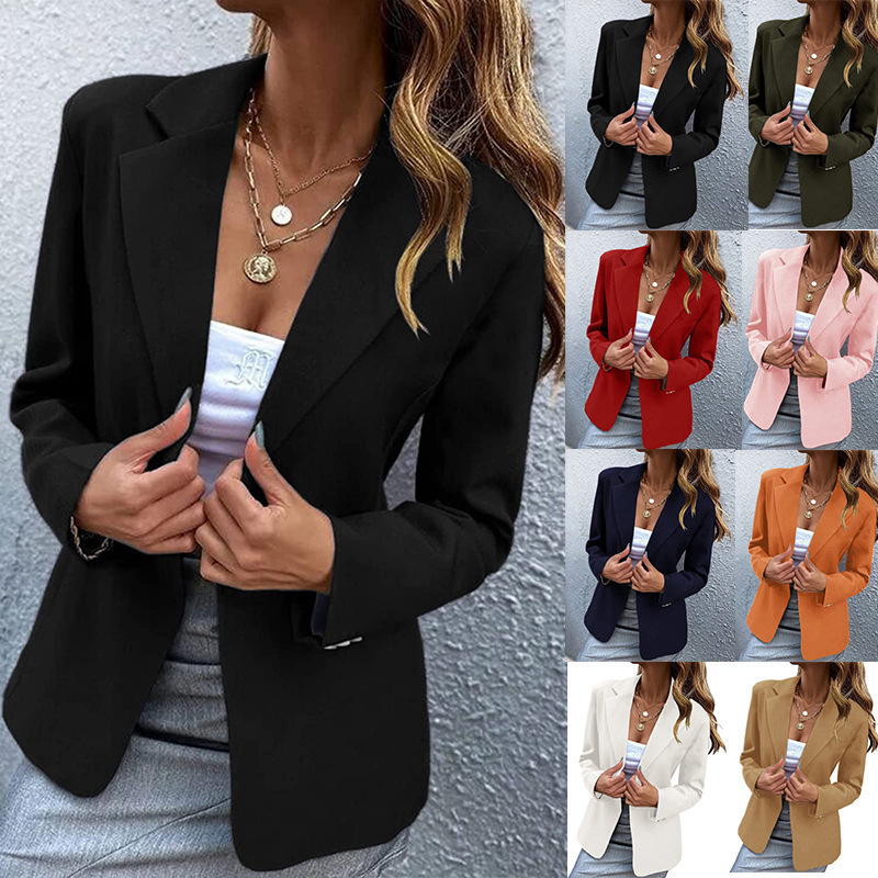 2022 Amazon Independent Station European and American Autumn and Winter New Women's Casual Long Sleeve Color One Button Suit Jacket