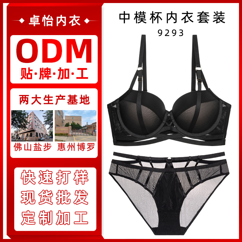 Conjunto de sujetador personalizado de fábrica, pecho pequeño femenino delgado, conjunto de ropa interior de anillo de acero suave de alta gama sexy