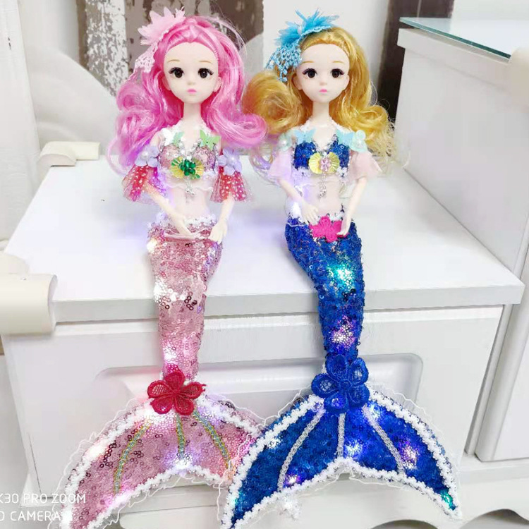 new pattern luminescence mermaid children Toys Sequins flash light a doll birthday gift gift Play house prop