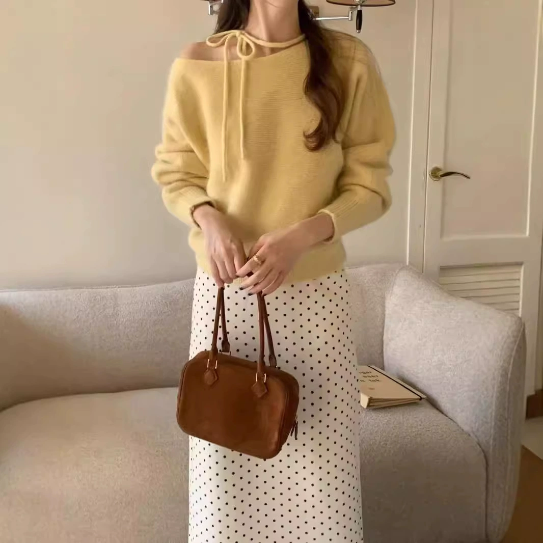 Модный вязаный свитер, французский стиль, свободный крой, oversize