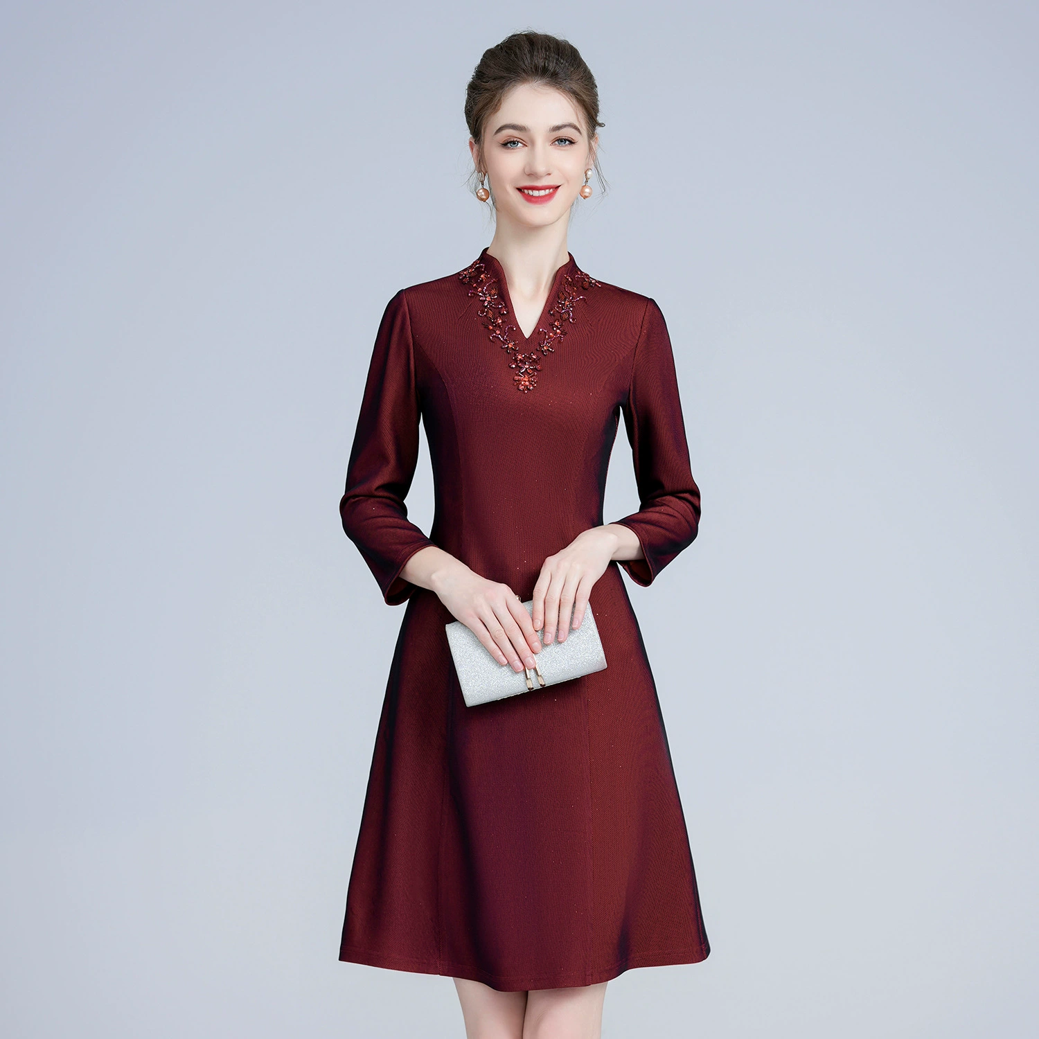 Шэньчжэнь бренд высокого класса платье осеннего и зимнего среднего и пожилого возраста платье большого размера толстая мама банкет с длинными рукавами женская юбка для волос