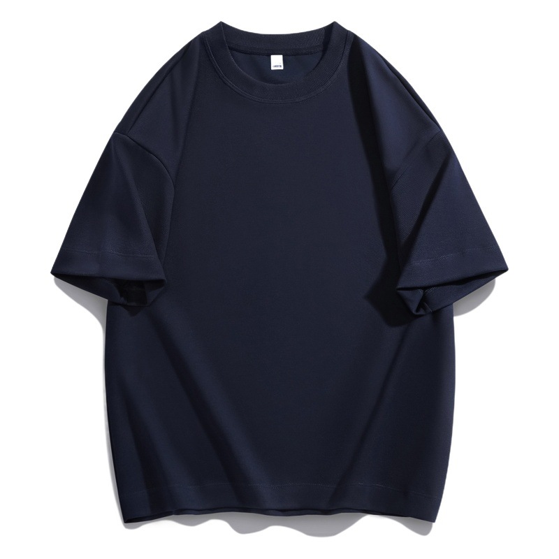 360 gramos de algodón pesado de perlas de cuello redondo marca de marea camiseta de manga corta hombro caída camiseta corporativa suelta grupo de cuello redondo personalizada