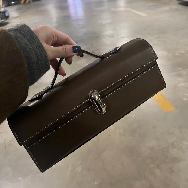 Italian New Luxury Long-Handled Handbag with Niche Design, Vintage Genuine Leather Women's Bag, Small Square Bag