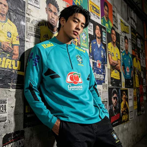 Brazil National Team Retro Double-Zipper Jacket Sharkskin Football Training Sweatshirt Sports Casual Long Sleeve