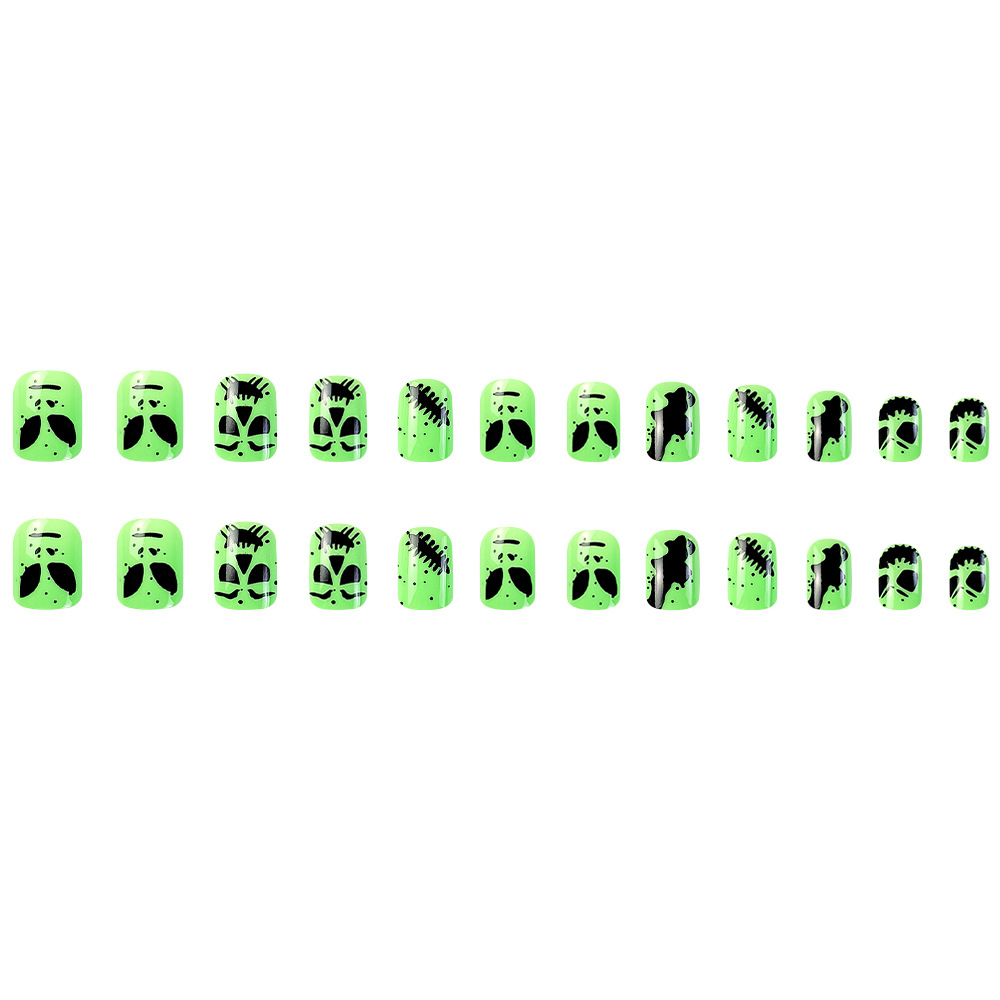 Uñas postizas fototerapéuticas de Halloween, parches de uñas de murciélago alienígena verde que brillan en la oscuridad, uñas postizas más vendidas