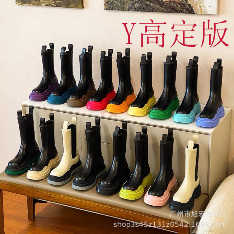 Thick-Soled Boots for Women 2025 Autumn and Winter New Style Genuine Leather Versatile Chimney Mona Same Style Chelsea Short Boots