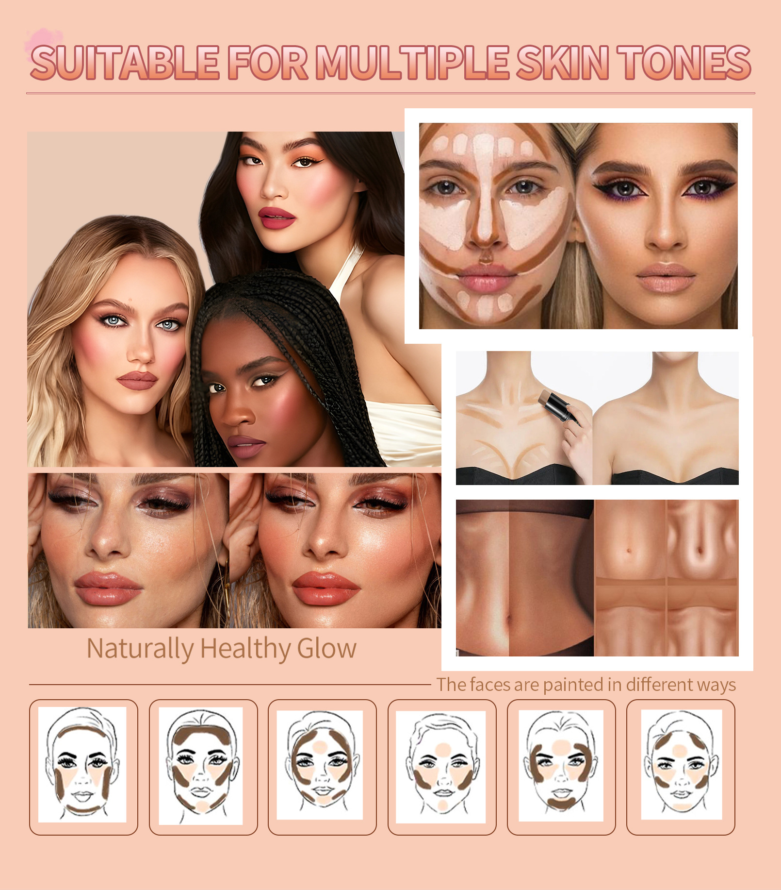 Hellokiss Multi-color Highlighter Blush Makeup Stick Bronzer Three-dimensional Natural Brightening Multi-functional Contouring stick undefined