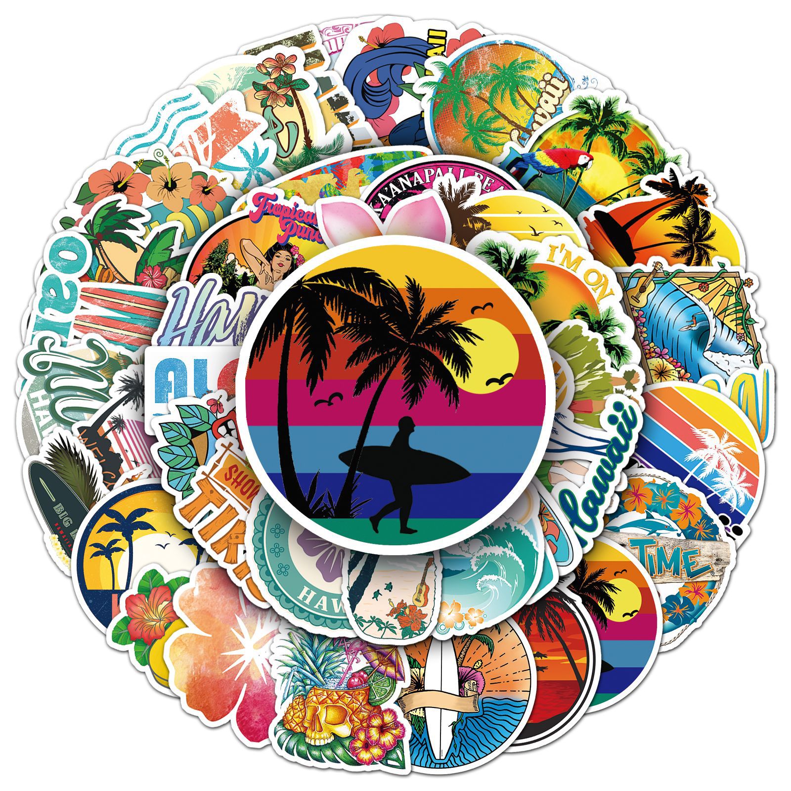 50 unidades ins estilo Hawaiano paisaje graffiti personalizado viaje portátil scooter decoración del coche pegatinas