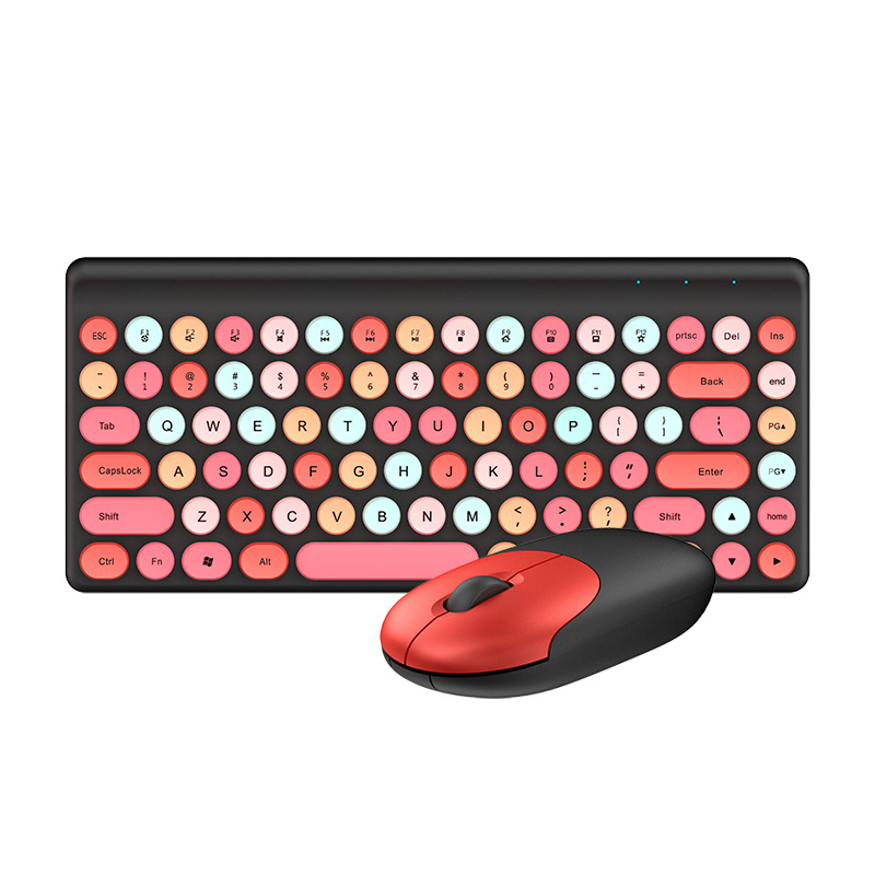Punk 2,4 g kabelloses Tastatur- und Mausset mit rotem Desktop-Laptop mit runder Kappe_voghion.com